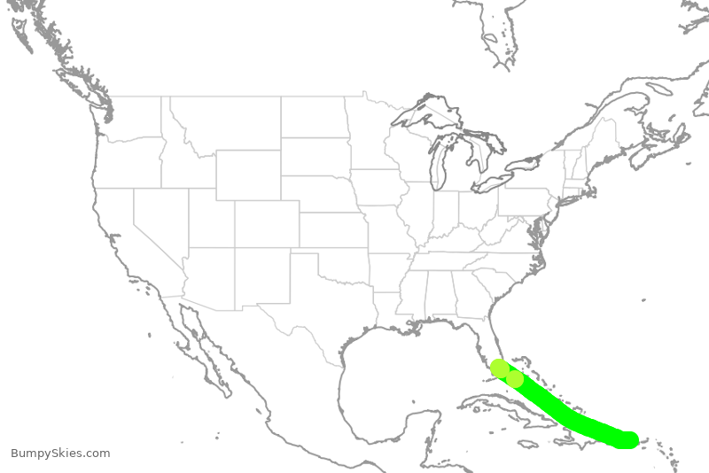 Turbulence forecast map for FFT2283, SJU to MIA