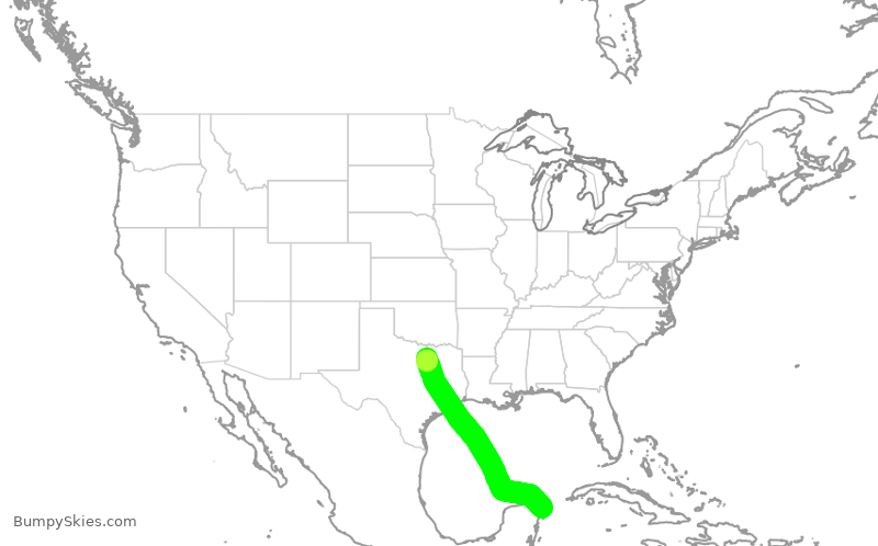 Turbulence forecast map for FFT228, DFW to CUN