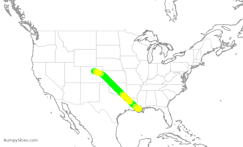 Turbulence forecast map for FFT2360, DEN to MSY
