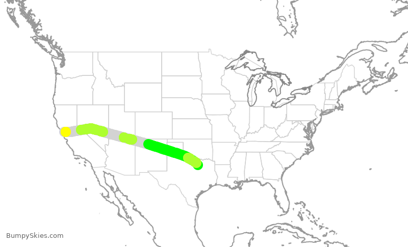 Turbulence forecast map for FFT2376, SFO to DFW