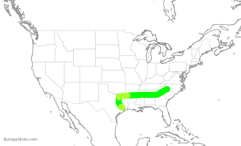 Turbulence forecast map for FFT2395, CLT to IAH