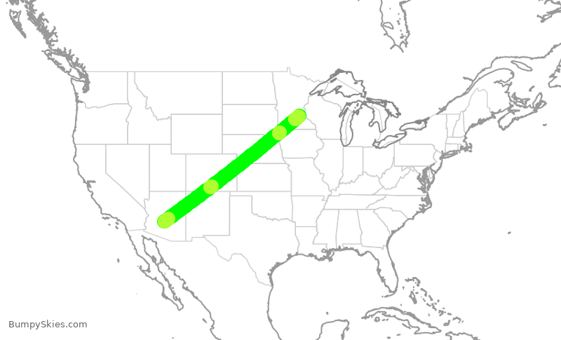 Turbulence forecast map for FFT2398, PHX to MSP