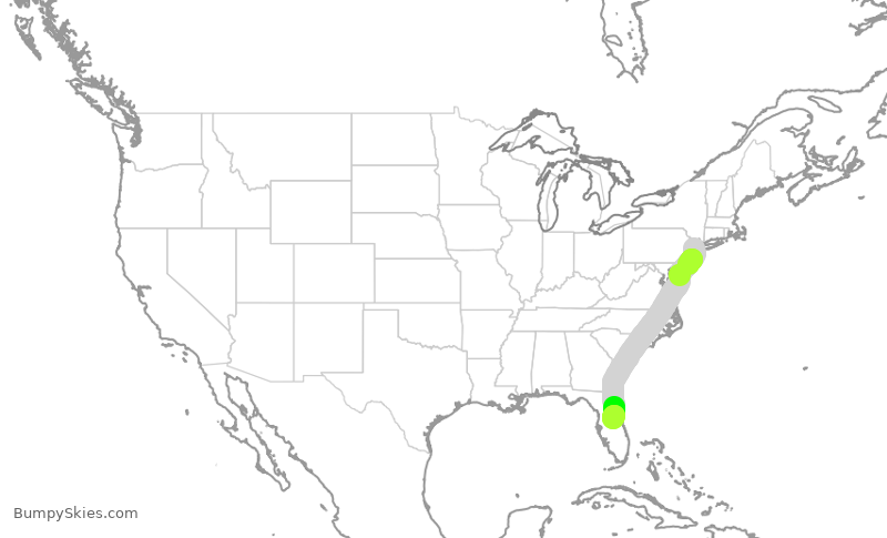 Turbulence forecast map for FFT2511, EWR to MCO