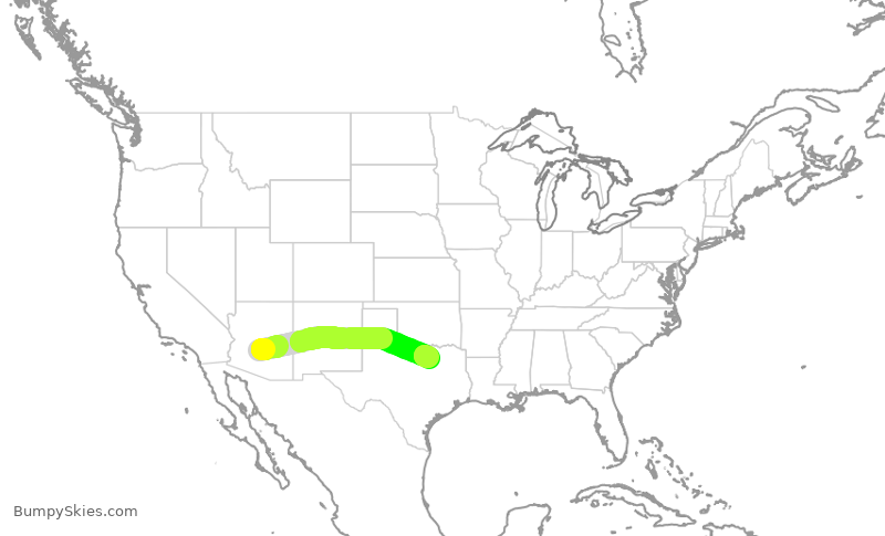 Turbulence forecast map for FFT2532, PHX to DFW