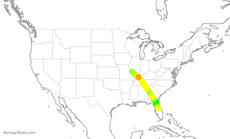 Turbulence forecast map for FFT2636, STL to MCO