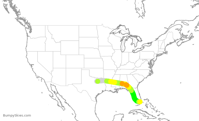Turbulence forecast map for FFT2676, DFW to MIA