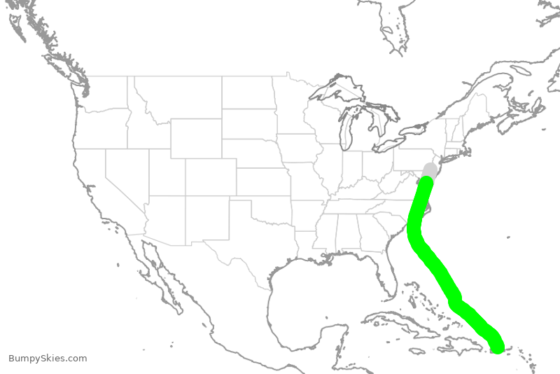 Turbulence forecast map for FFT2696, PHL to SJU
