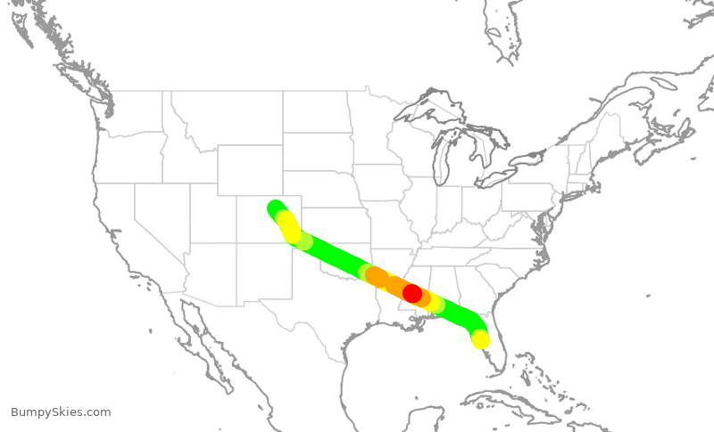 Turbulence forecast map for FFT2745, TPA to DEN