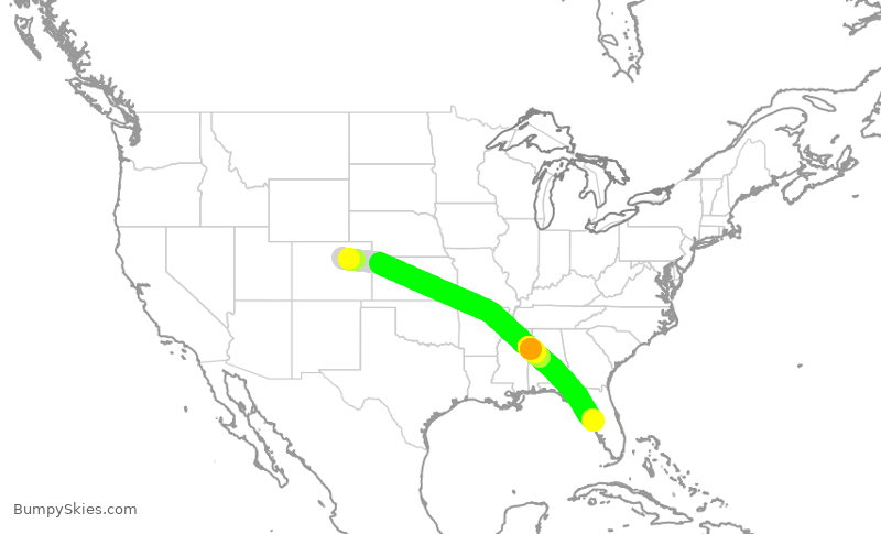 Turbulence forecast map for FFT2748, DEN to TPA