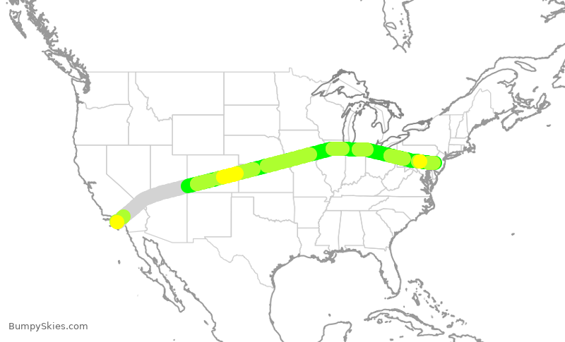 Turbulence forecast map for FFT2750, LAX to PHL