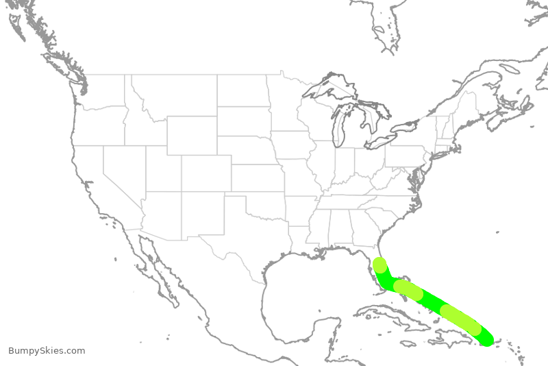 Turbulence forecast map for FFT2867, SJU to MCO