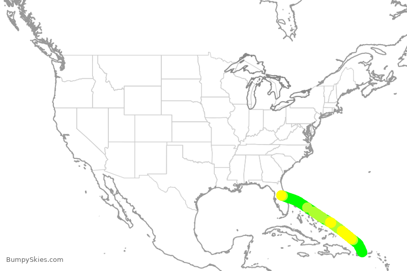 Turbulence forecast map for FFT2868, MCO to SJU