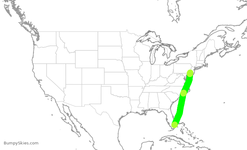 Turbulence forecast map for FFT2932, FLL to PHL