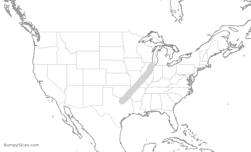 Turbulence forecast map for FFT2999, MDW to DFW