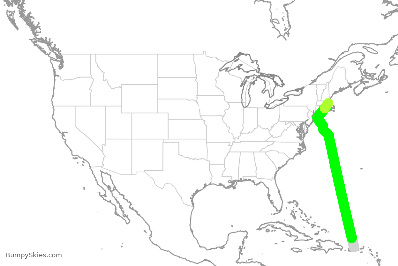 Turbulence forecast map for FFT3002, JSJ to BOS