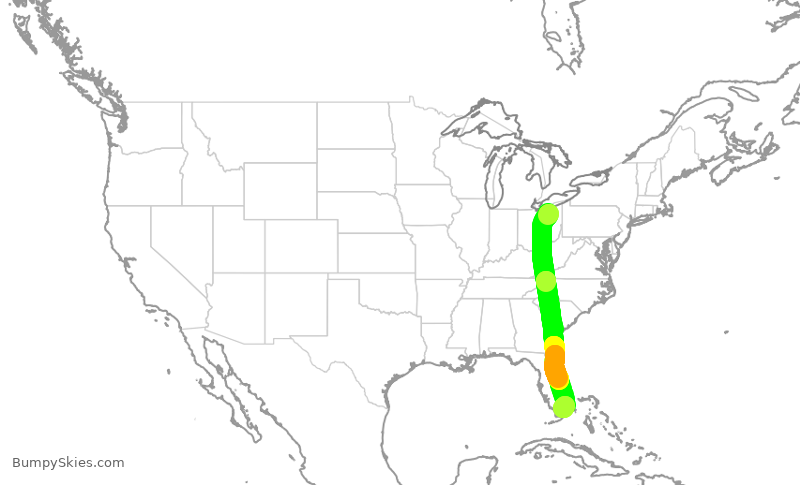 Turbulence forecast map for FFT3026, CLE to MIA