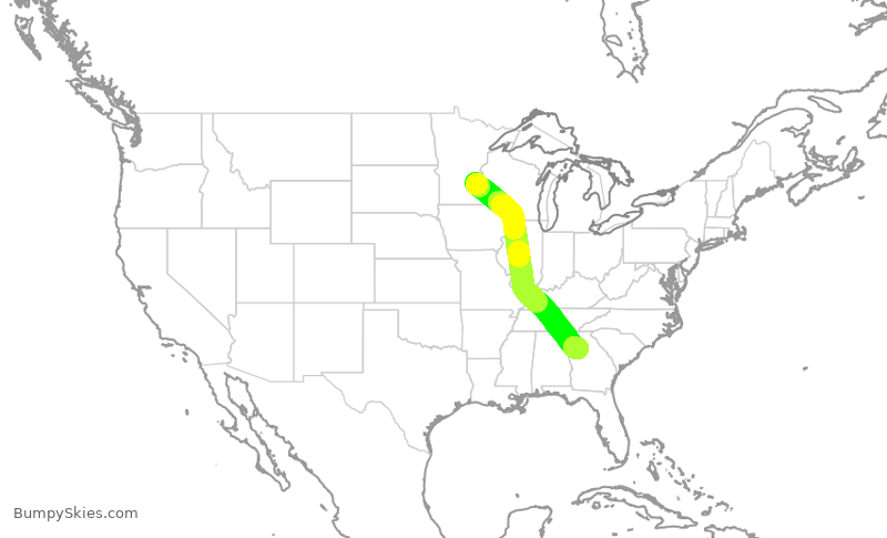 Turbulence forecast map for FFT3046, MSP to ATL