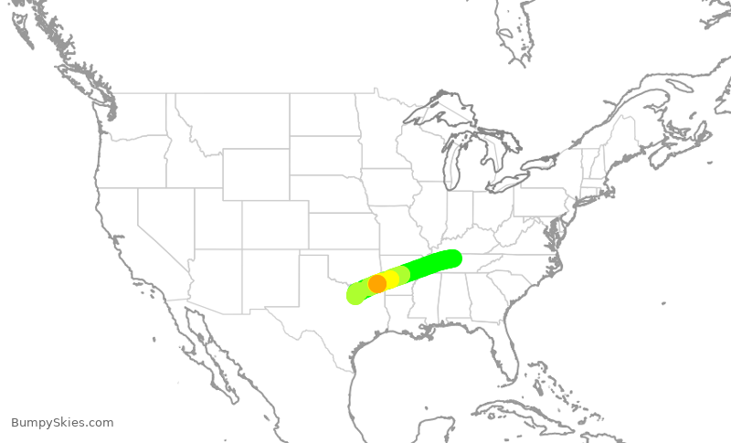 Turbulence forecast map for FFT3051, BNA to DFW