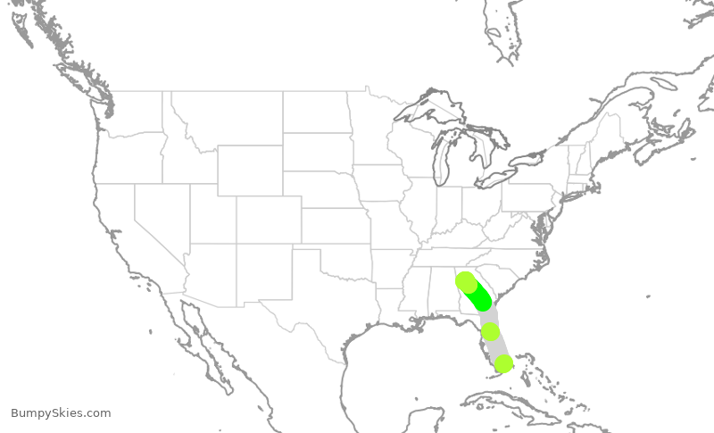 Turbulence forecast map for FFT3059, MIA to ATL