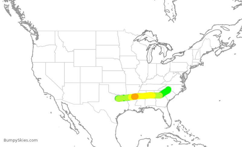 Turbulence forecast map for FFT3110, DFW to CLT