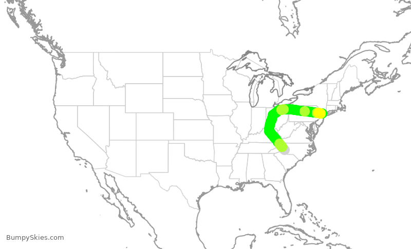 Turbulence forecast map for FFT3134, CLT to LGA