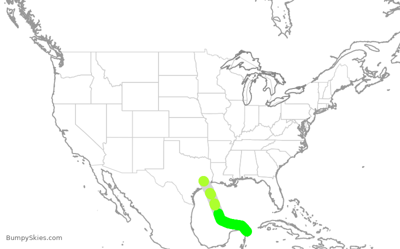 Turbulence forecast map for FFT316, IAH to CUN