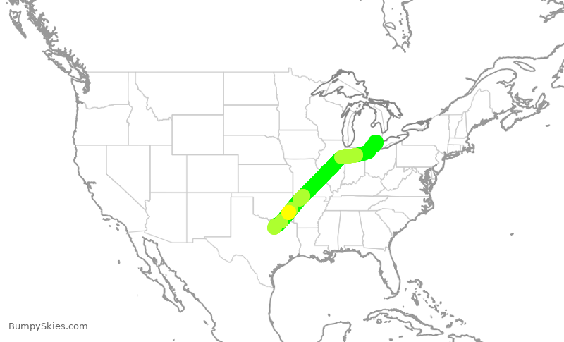 Turbulence forecast map for FFT3177, DTW to DFW