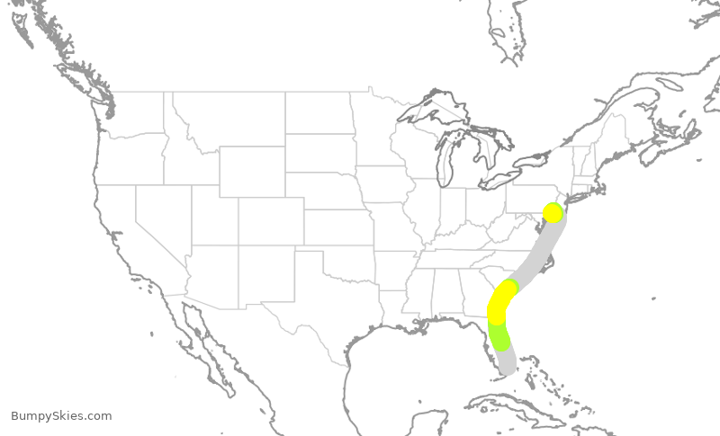 Turbulence forecast map for FFT3258, MIA to PHL