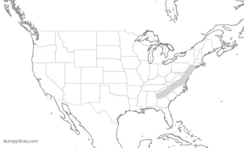 Map of continental US with illustrated flight path and turbulence forecast (described in text below)