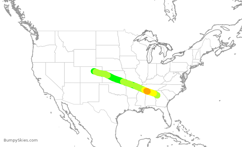Turbulence forecast map for FFT3294, DEN to ATL