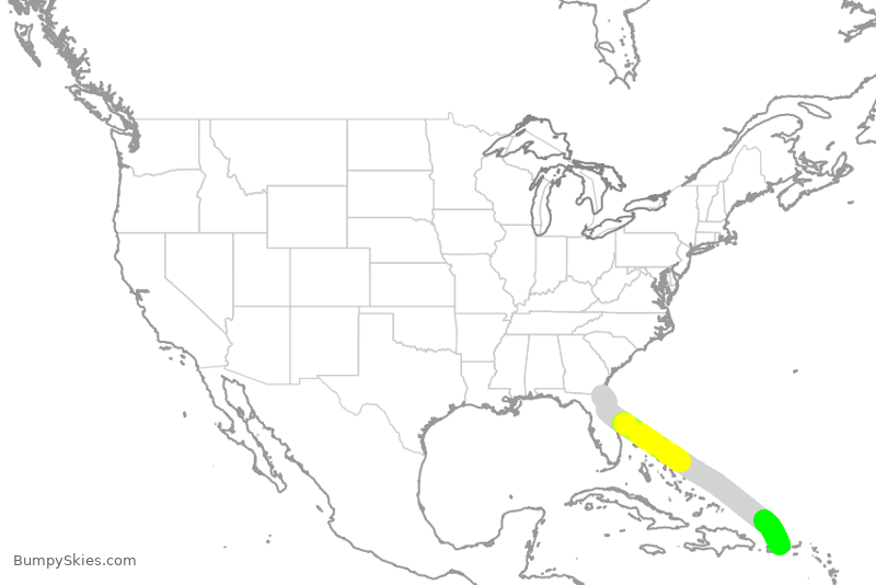 Turbulence forecast map for FFT3306, JAX to SJU