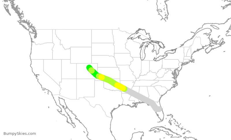 Turbulence forecast map for FFT3311, MCO to DEN
