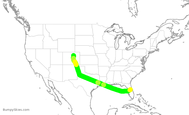 Turbulence forecast map for FFT3312, DEN to MCO