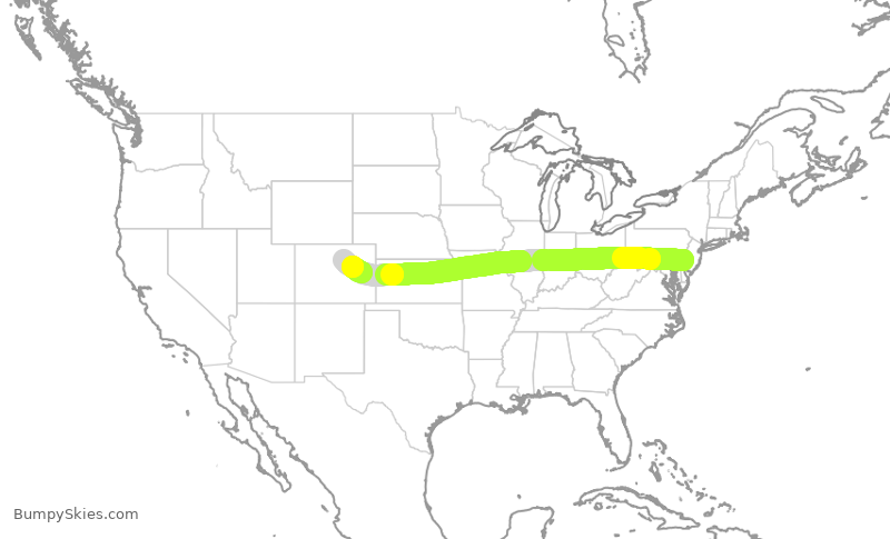 Turbulence forecast map for FFT3339, PHL to DEN
