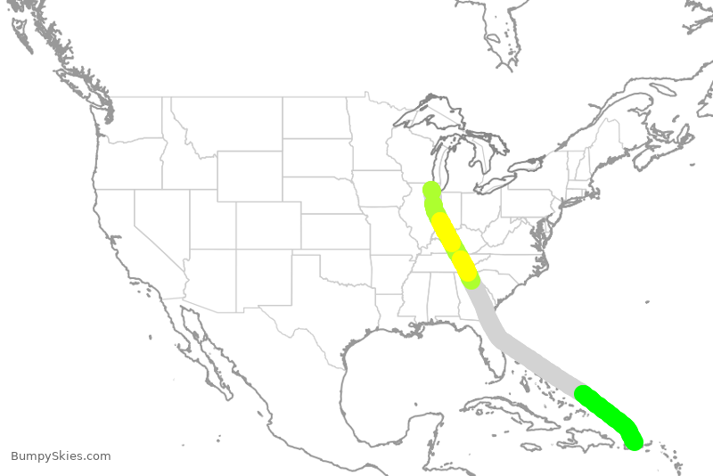 Turbulence forecast map for FFT3346, ORD to SJU