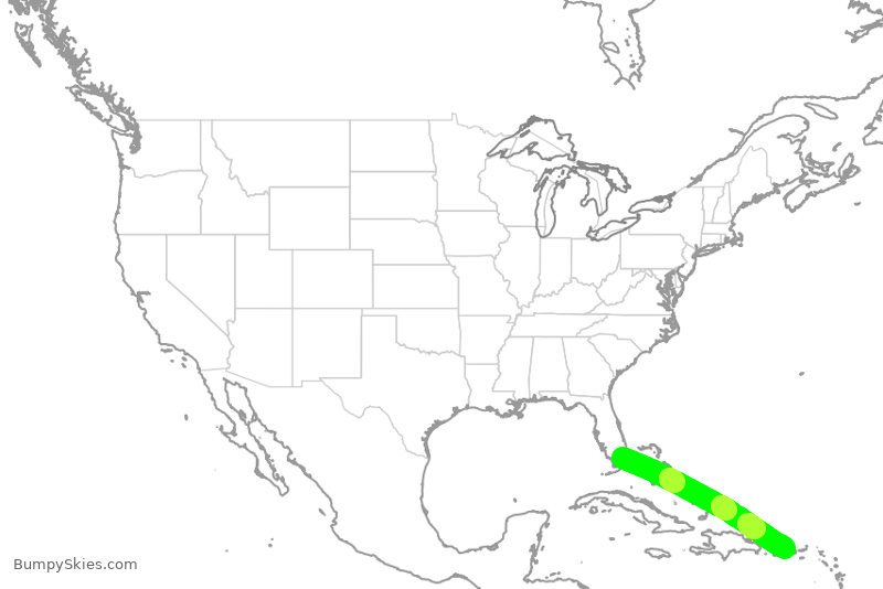 Turbulence forecast map for FFT3378, MIA to SJU