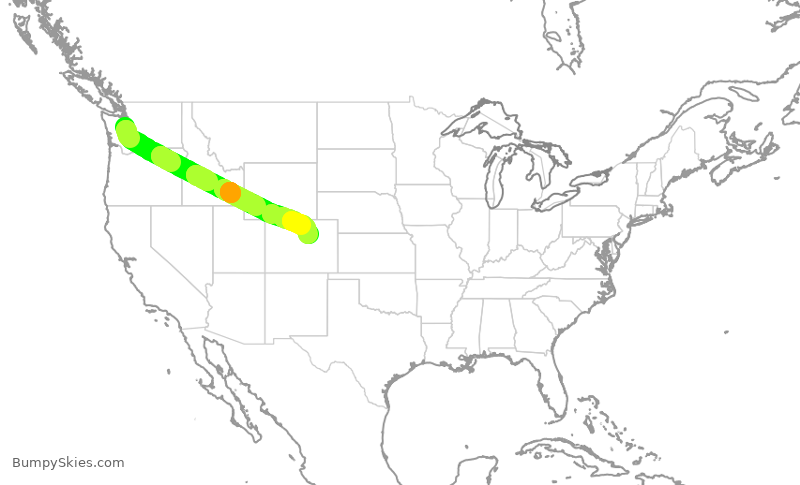 Turbulence forecast map for FFT3406, SEA to DEN