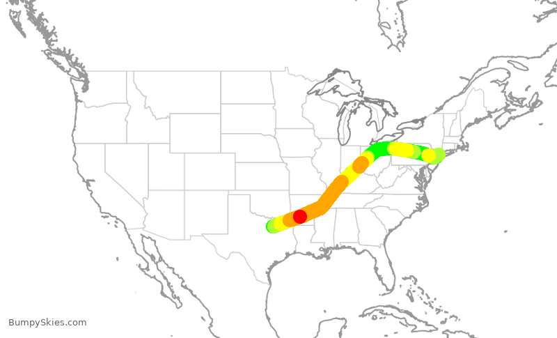 Turbulence forecast map for FFT3424, DFW to LGA