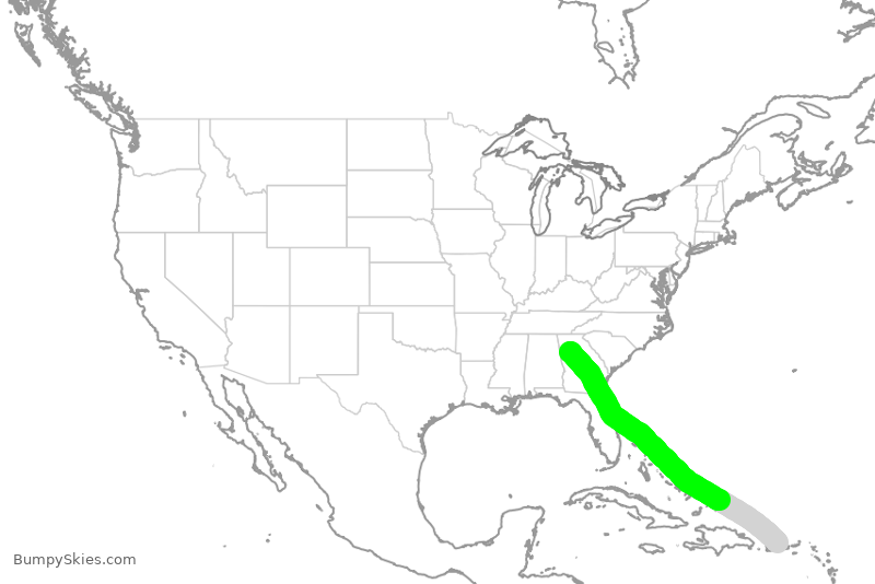 Turbulence forecast map for FFT3461, JSJ to ATL