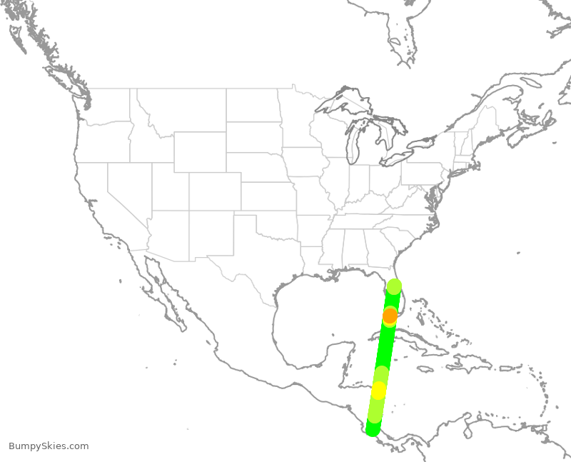Turbulence forecast map for FFT34, SJO to MCO