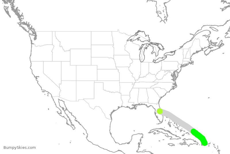Turbulence forecast map for FFT3506, MCO to SJU