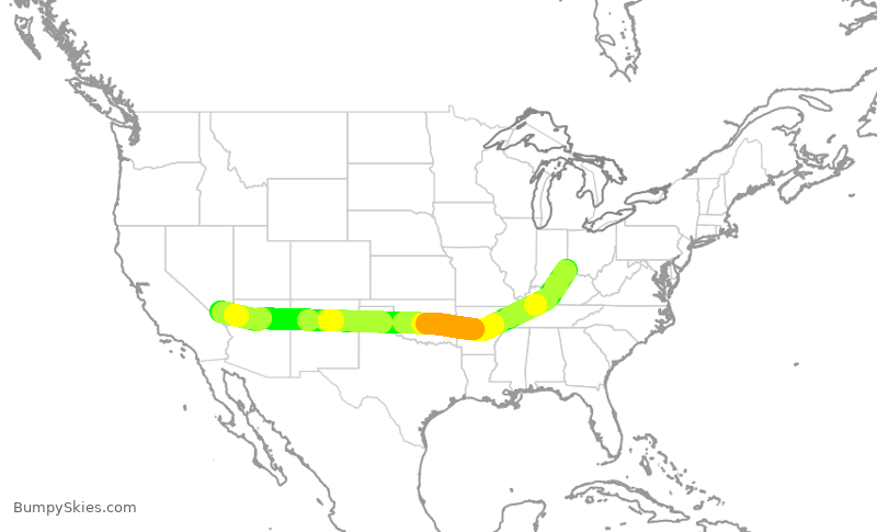 Turbulence forecast map for FFT3521, CVG to LAS