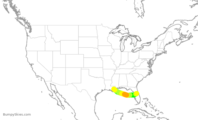 Turbulence forecast map for FFT3554, MSY to MCO