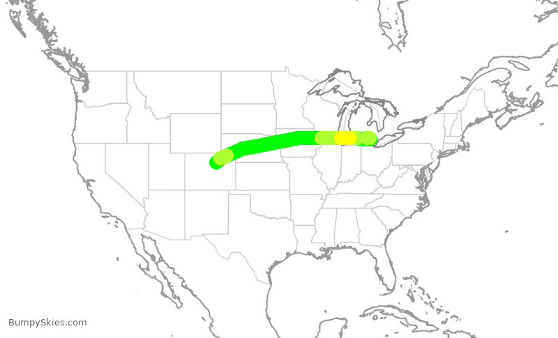 Turbulence forecast map for FFT3565, DTW to DEN