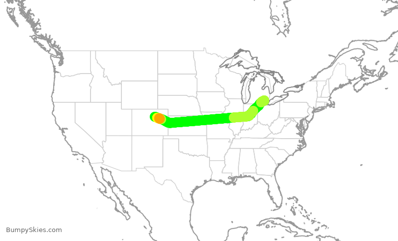 Turbulence forecast map for FFT3566, DEN to DTW