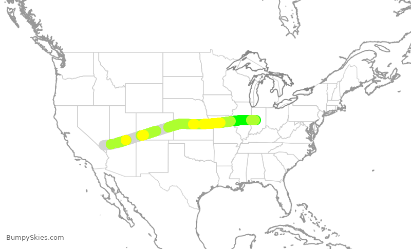 Turbulence forecast map for FFT3598, LAS to IND