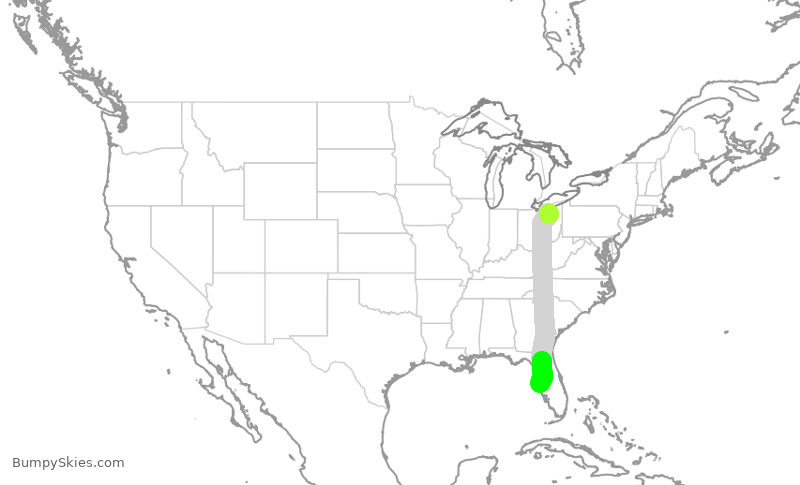 Turbulence forecast map for FFT3679, CLE to TPA