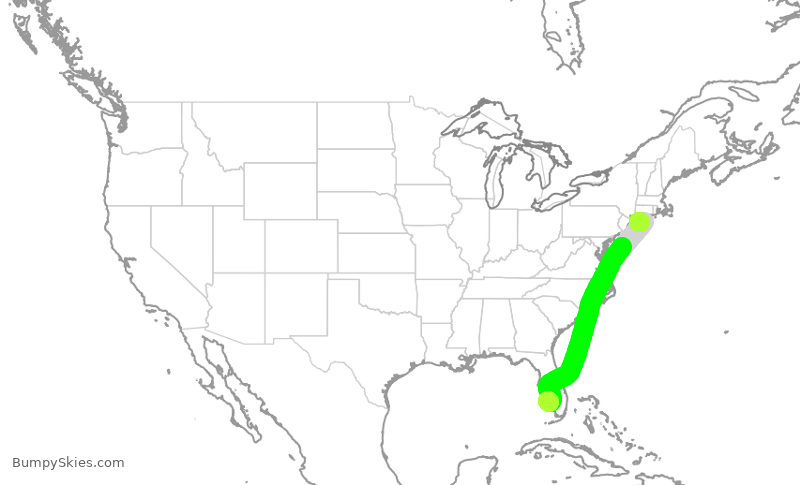 Turbulence forecast map for FFT3685, ISP to RSW