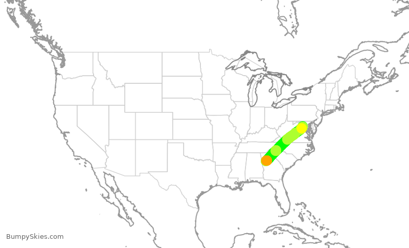 Turbulence forecast map for FFT3691, IAD to ATL