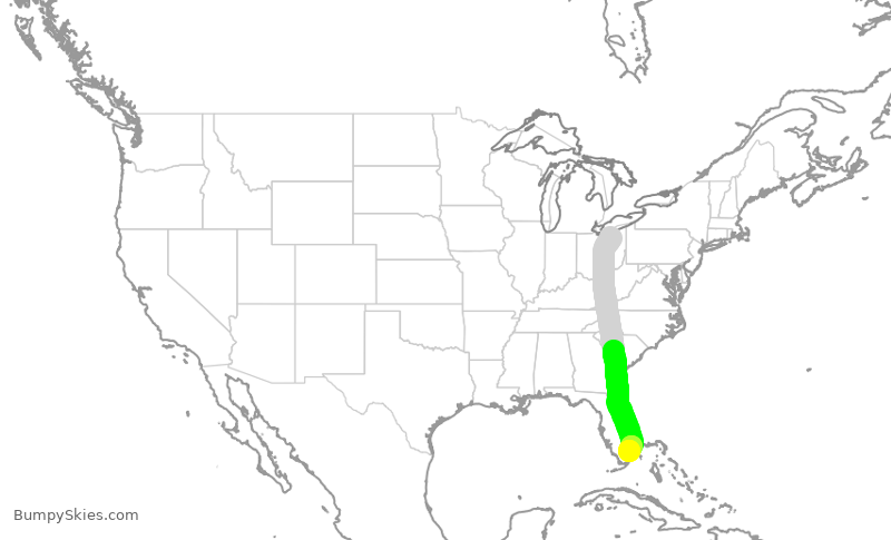 Turbulence forecast map for FFT3736, CLE to FLL
